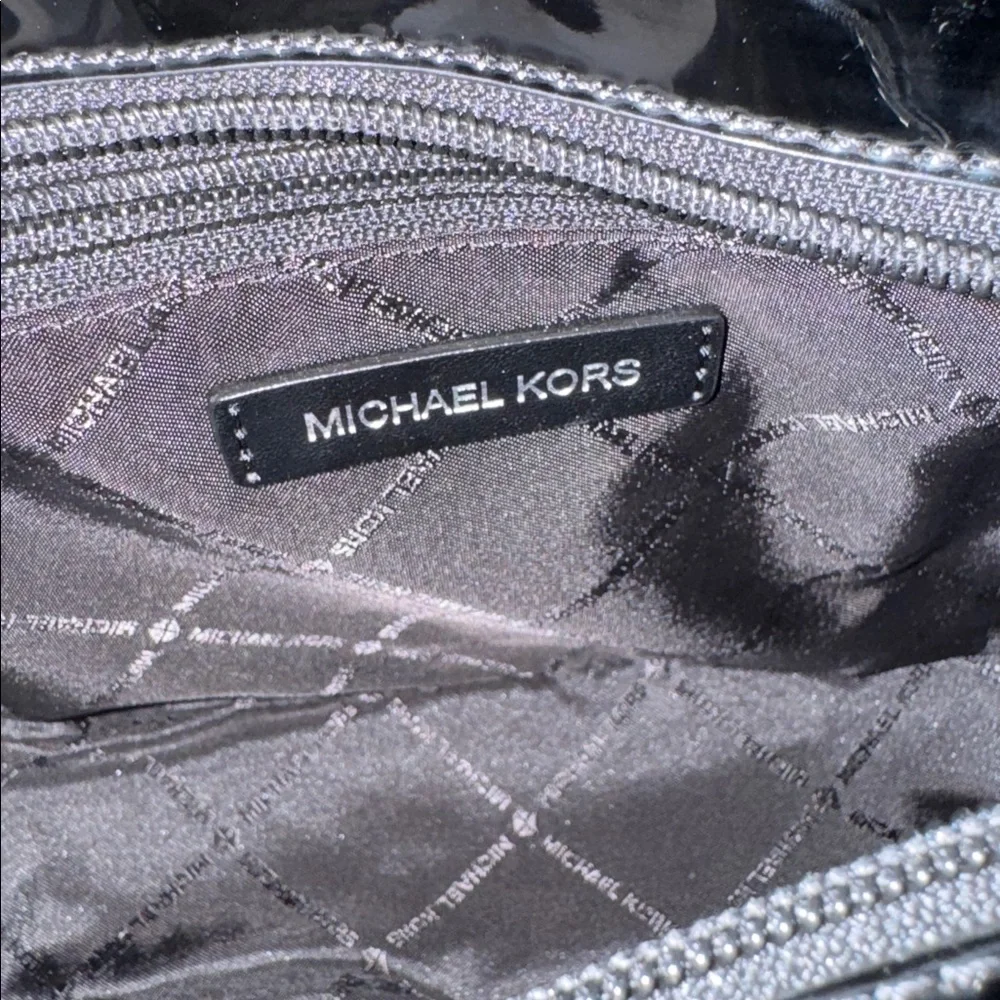 Michael Kors Jet Set XS Black Patent Logo Debossed Convertible Crossbody Tote - Picture 9 of 10